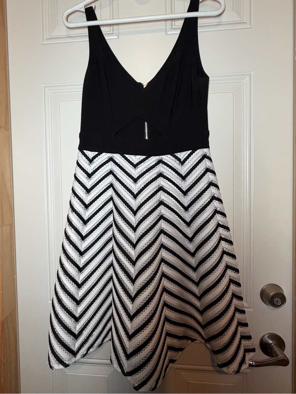 Betsey & Adam Black and White Chevron A-line cutout Dress made in USA